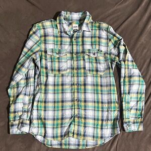 Volcom Workwear Plaid Shirt - Blue, Green, Yellow.  Size S/P.